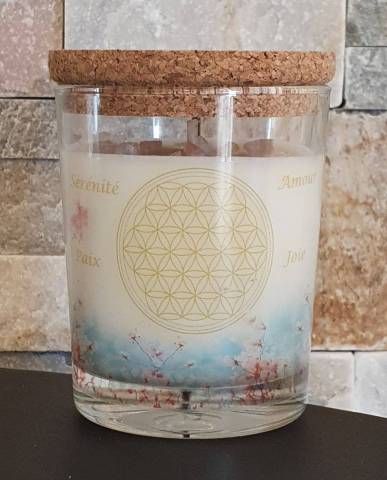 Bougie artisanale parfume au Jasmin Fleur de vie et Cerisiers japonais